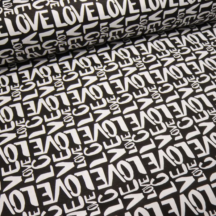 Ткань декоративная Duck с тефлоновой пропиткой шир.180см "love" на черном 