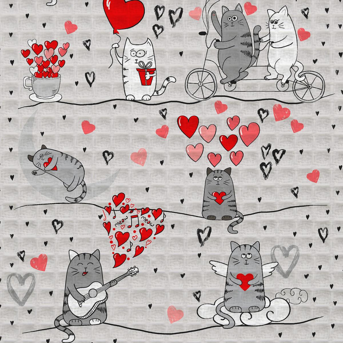 Ткань полотенечная набивная шир.50см, "Влюбленные коты" 