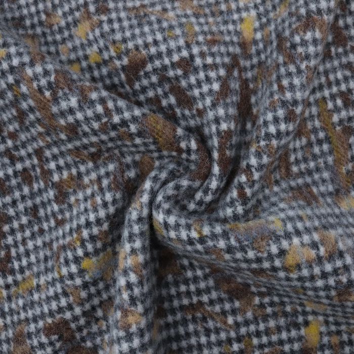 Ткань пальтовая шир.140см, корич. квадраты и гусиная лапка