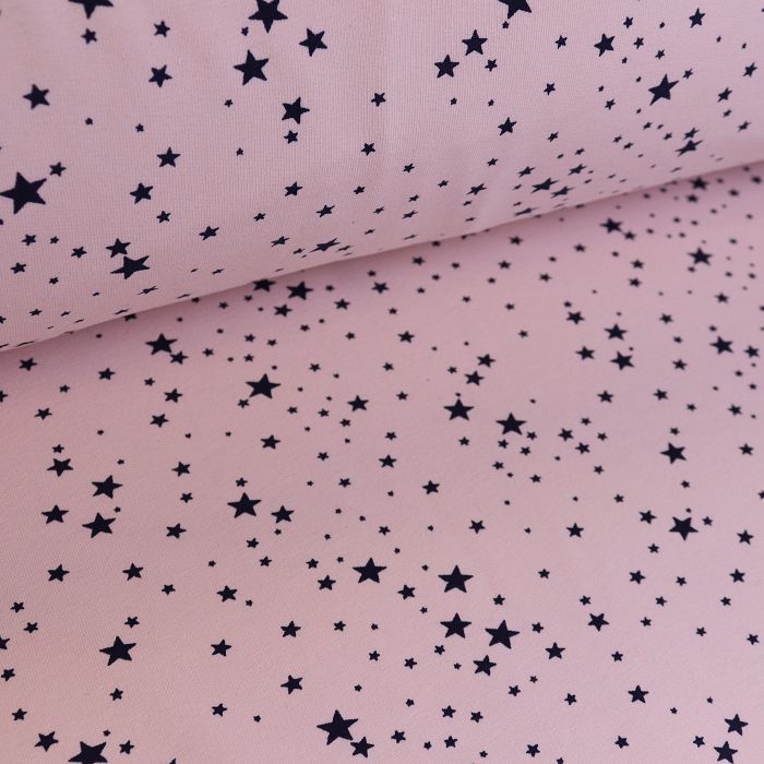 Футер 2-х нитка петля качество пенье, шир.180см, черные звезды на розовом