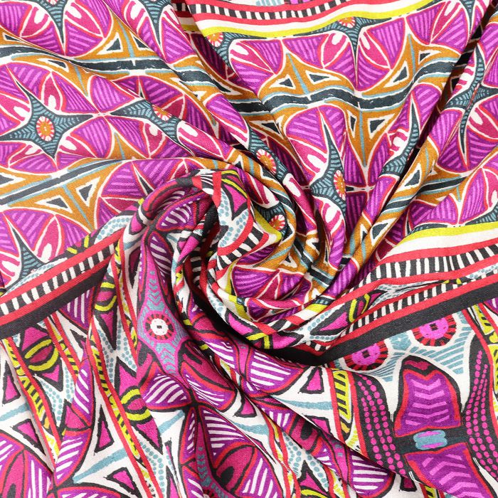 Ткань плательная стрейч шир.130см, розовая геометрия